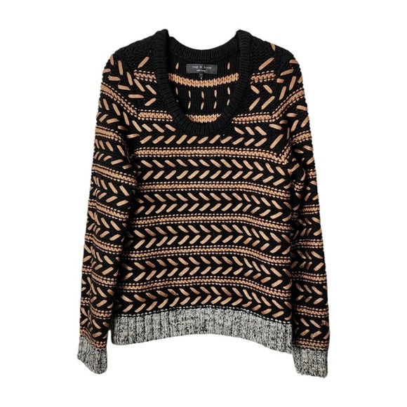 RAG & BONE Metallic Stripe Chunky Knit Sweater Dark Academia Size M - Picture 2 of 8